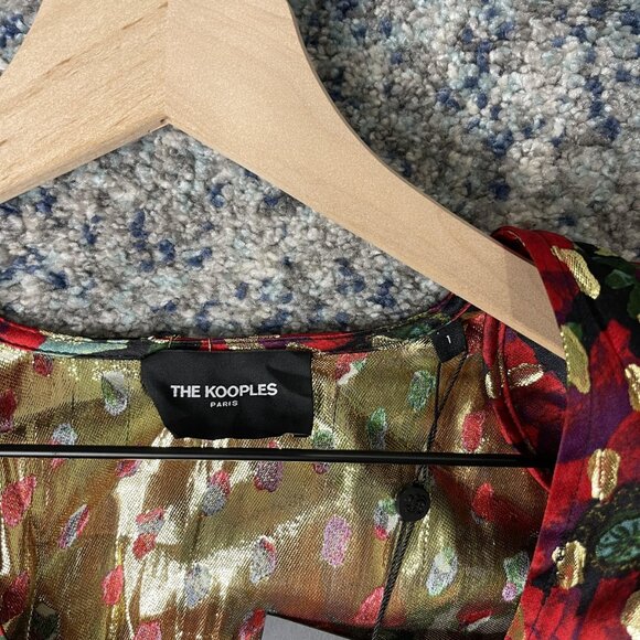 The Kooples Blouse Womens Small Red Gold Giant Poppy Metallic Long Sleeve Floral - Picture 6 of 9